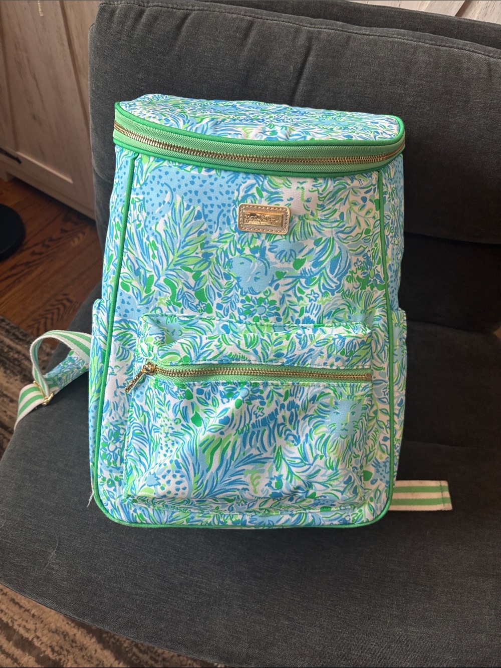 Lilly Pulitzer Aqua & Green Printed Backpack with Gold Accents